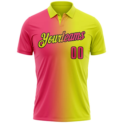 Custom Neon Yellow Neon Pink-Black 3D Gradient Fashion Performance Polo Shirt