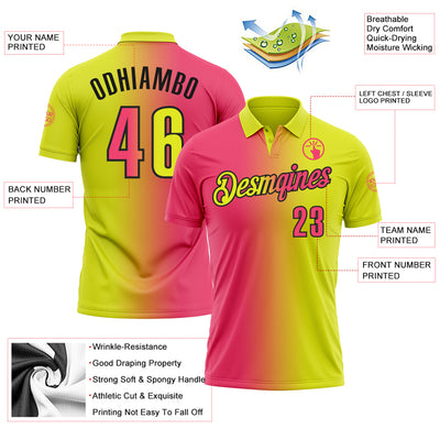 Custom Neon Yellow Neon Pink-Black 3D Gradient Fashion Performance Polo Shirt