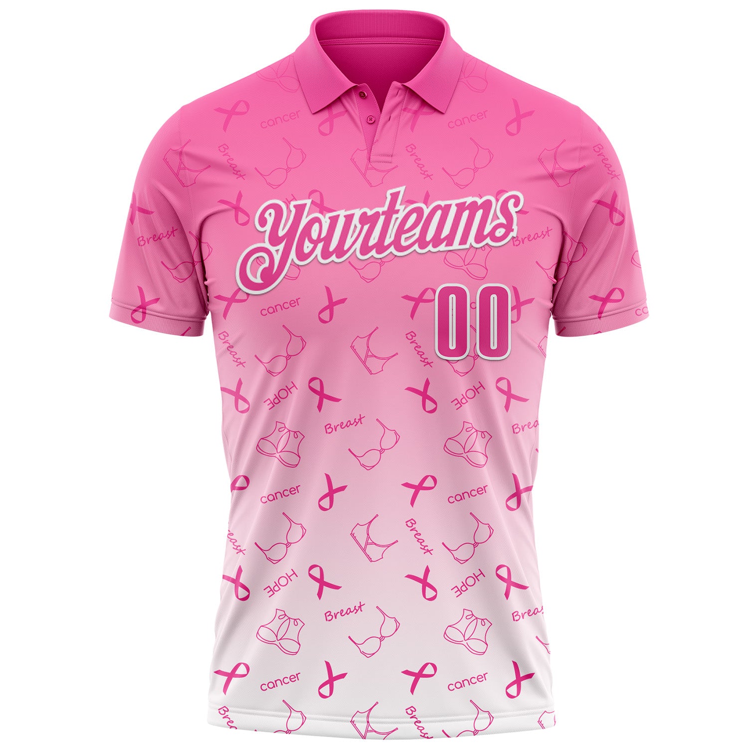 Custom Pink White 3D Gradient Pink Ribbon Breast Cancer Awareness Month Women Health Care Support Performance Polo Shirt