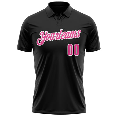 Custom Black Pink-White 3D Pink Ribbon Breast Cancer Awareness Month Women Health Care Support Footballl Performance Polo Shirt