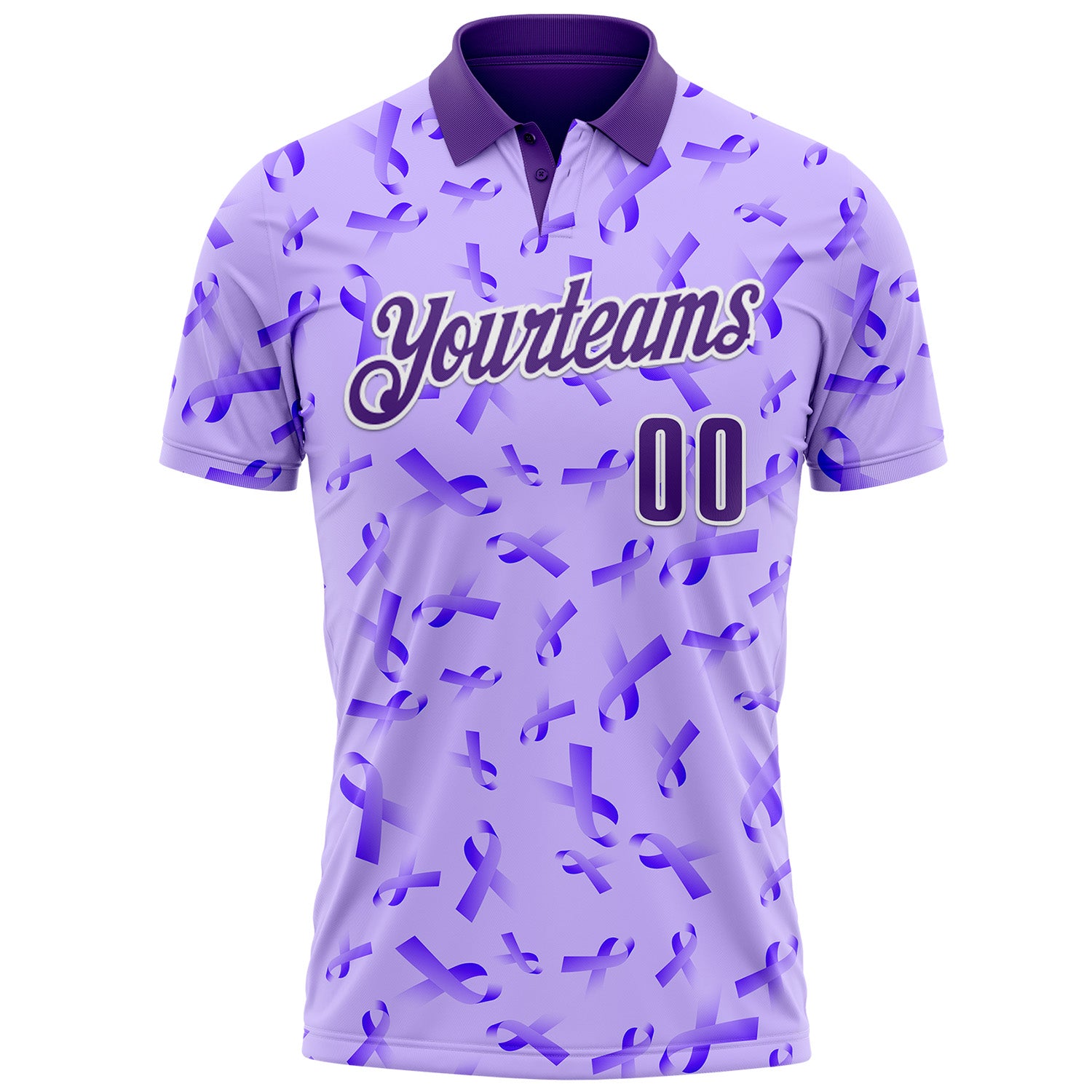 Custom Purple White 3D Pattern Design Purple Ribbon Gynecological Cancer Awareness Performance Polo Shirt
