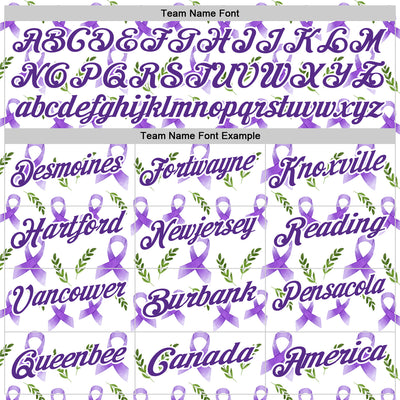 Custom White Purple 3D Pattern Design Purple Ribbon Pancreatic Cancer Awareness Performance Polo Shirt