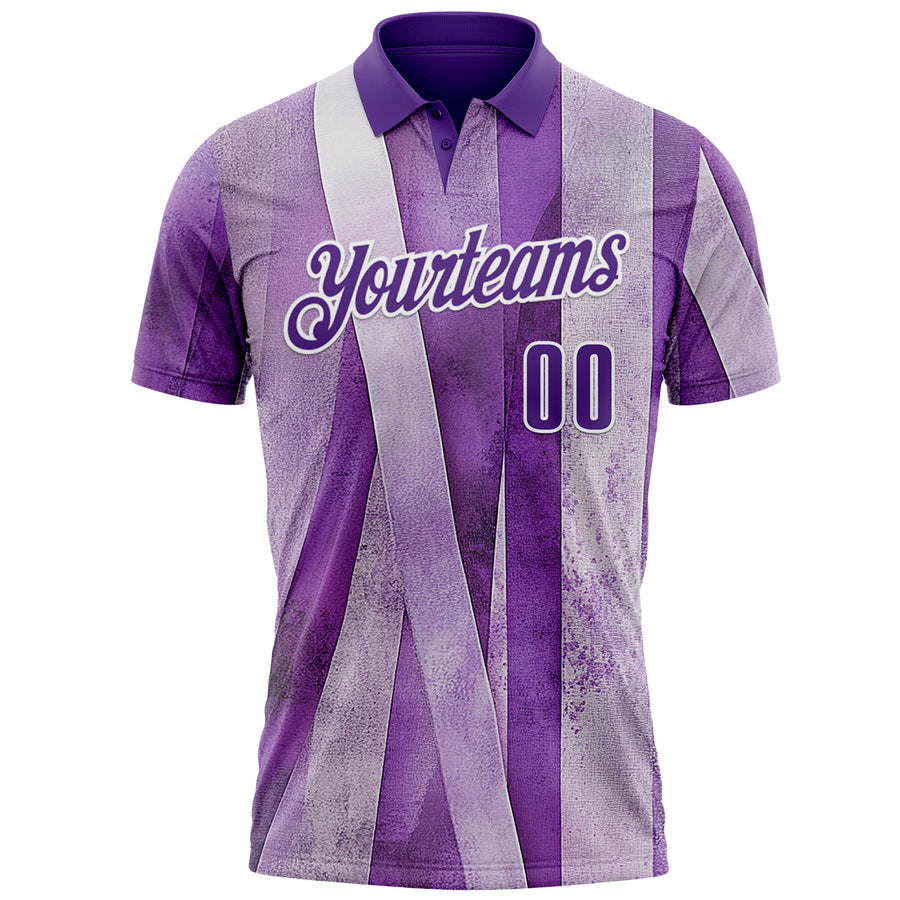 Custom Purple White 3D Pattern Design Purple Ribbon Testicular Cancer Awareness Performance Polo Shirt