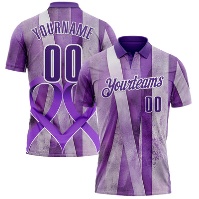 Custom Purple White 3D Pattern Design Purple Ribbon Testicular Cancer Awareness Performance Polo Shirt