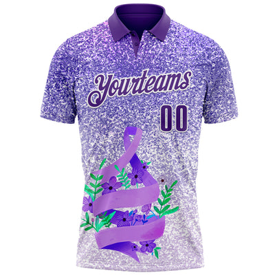 Custom Purple White 3D Pattern Design Perwinkle Ribbon Gastric Cancer Awareness Sprinkle Performance Polo Shirt