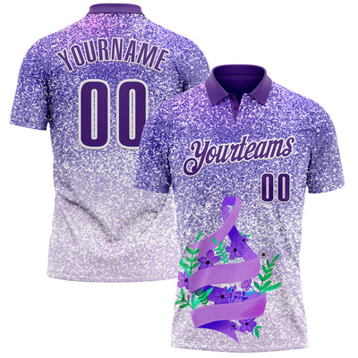 Custom Purple White 3D Pattern Design Perwinkle Ribbon Gastric Cancer Awareness Sprinkle Performance Polo Shirt