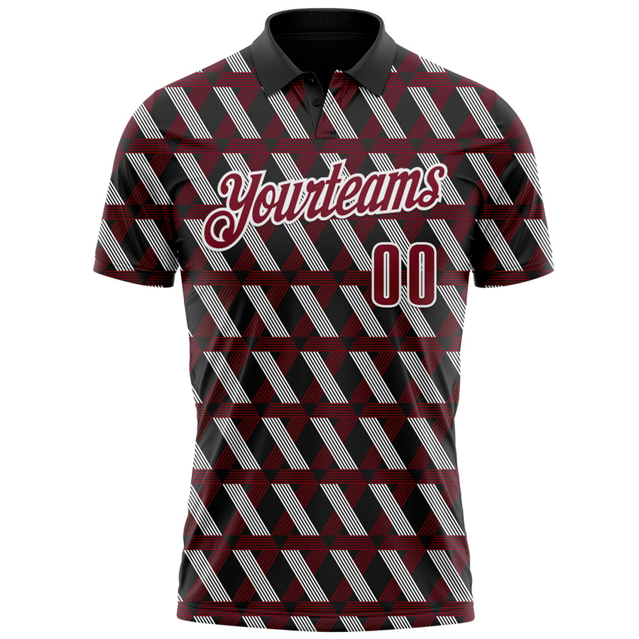 Custom Black Crimson-White 3D Pattern Design Burgundy And White Ribbon Head And Neck Cancer Cancer Awareness Performance Polo Shirt