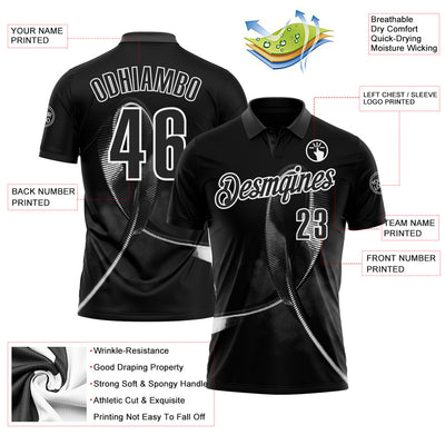 Custom Black White 3D Pattern Design Black Ribbon Skin Cancer Cancer Awareness Performance Polo Shirt