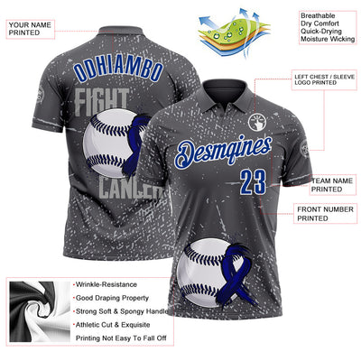Custom Steel Gray Royal-White 3D Pattern Design Dark Blue Ribbon Colorectal Cancer Awareness Colon Fight CRC Performance Polo Shirt