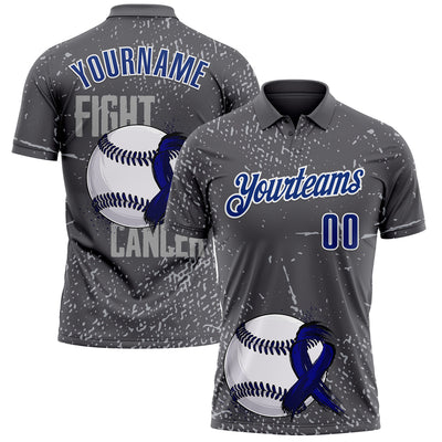Custom Steel Gray Royal-White 3D Pattern Design Dark Blue Ribbon Colorectal Cancer Awareness Colon Fight CRC Performance Polo Shirt