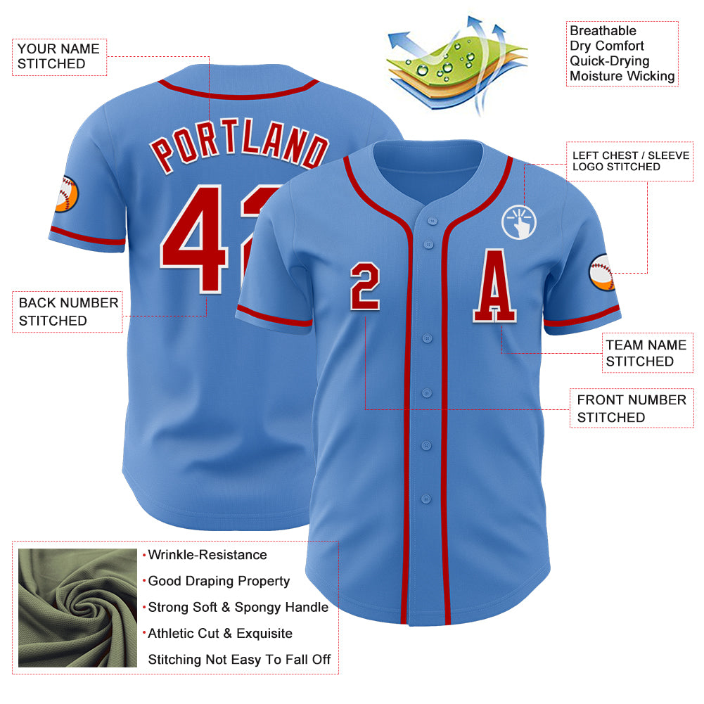 Custom Powder Blue Red-White Authentic Baseball Jersey