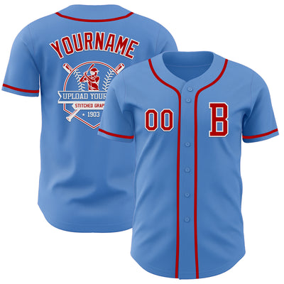 Custom Powder Blue Red-White Authentic Baseball Jersey