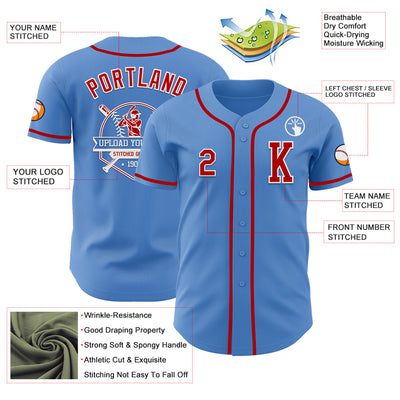 Custom Powder Blue Red-White Authentic Baseball Jersey