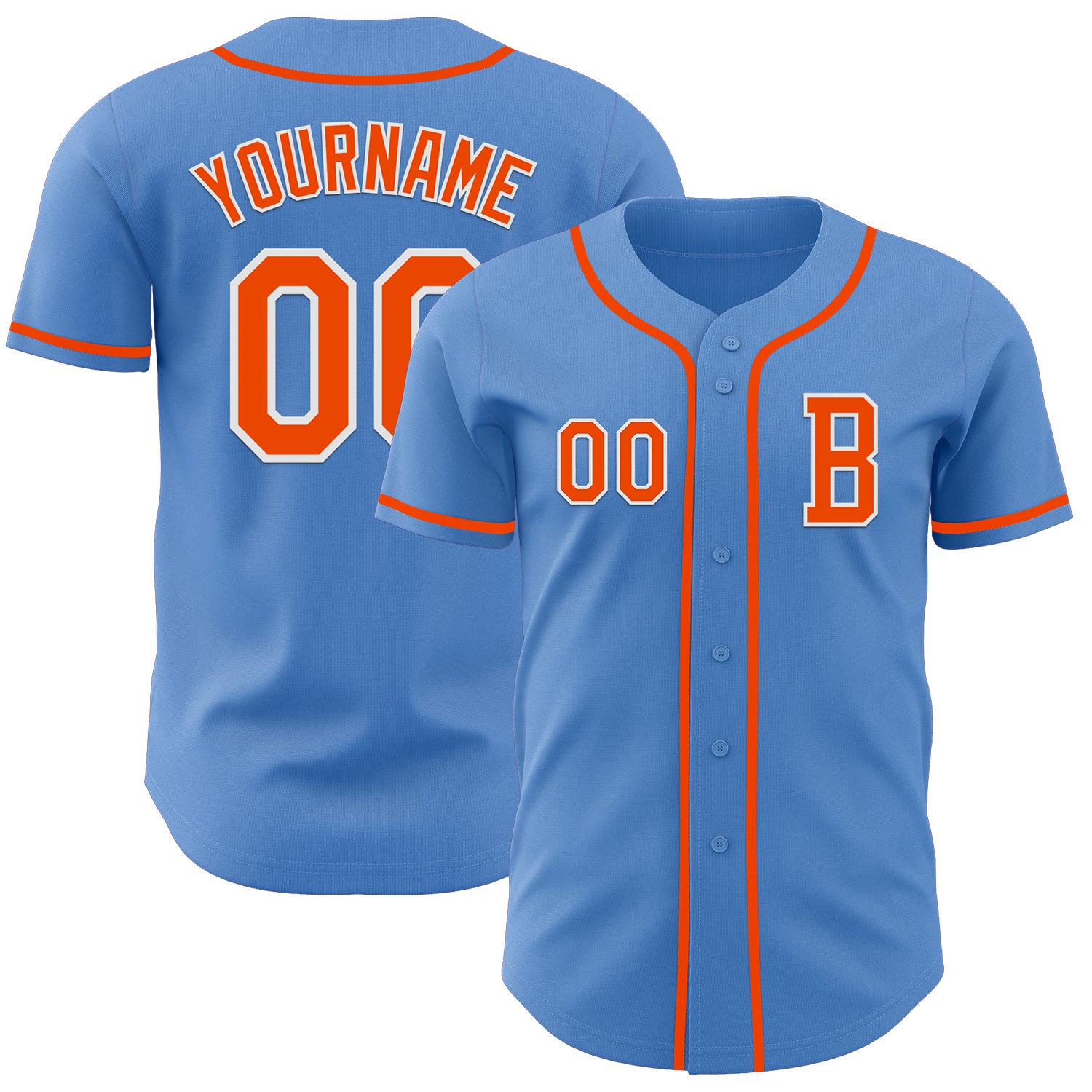 Custom Powder Blue Orange-White Authentic Baseball Jersey