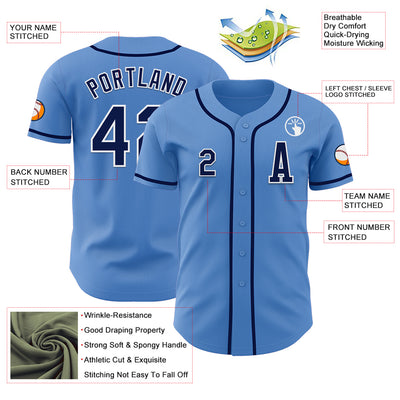 Custom Powder Blue Navy-White Authentic Baseball Jersey