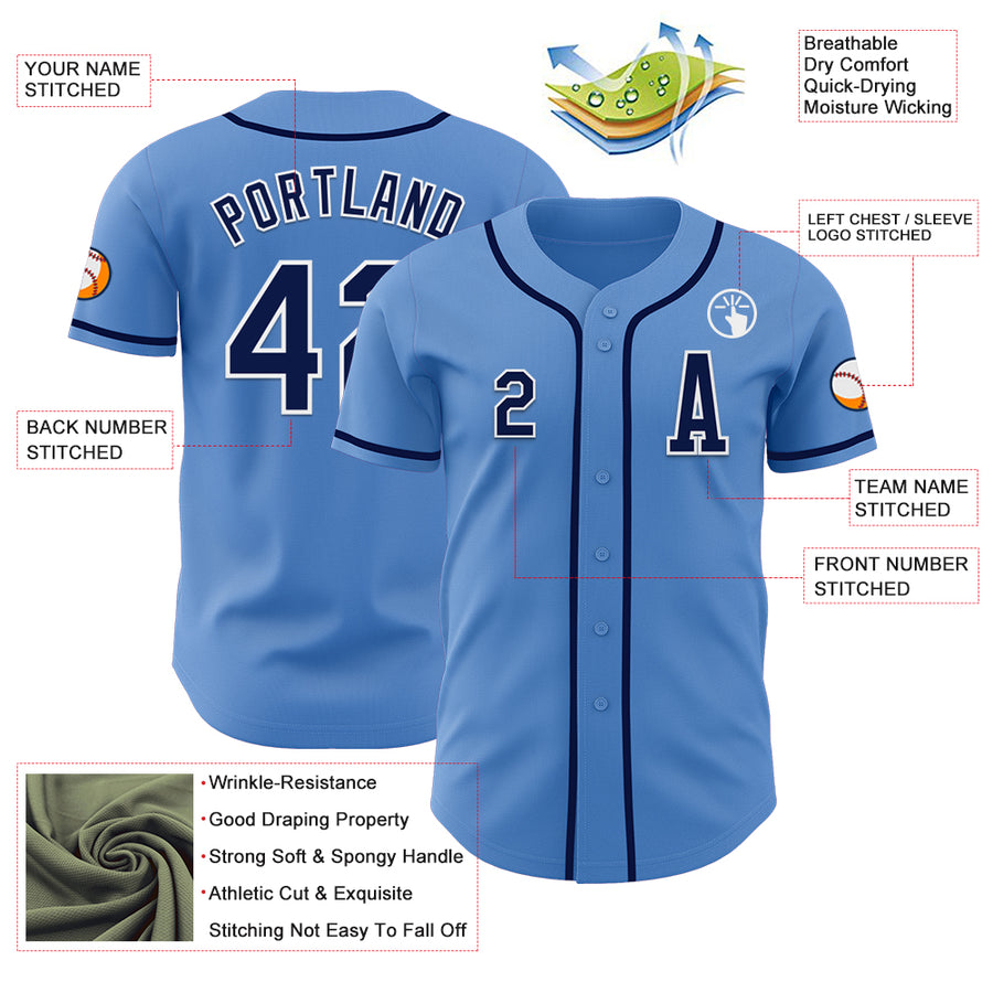 Custom Powder Blue Navy-White Authentic Baseball Jersey