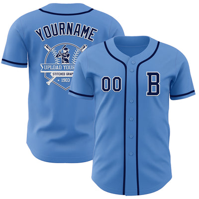 Custom Powder Blue Navy-White Authentic Baseball Jersey