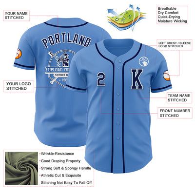 Custom Powder Blue Navy-White Authentic Baseball Jersey