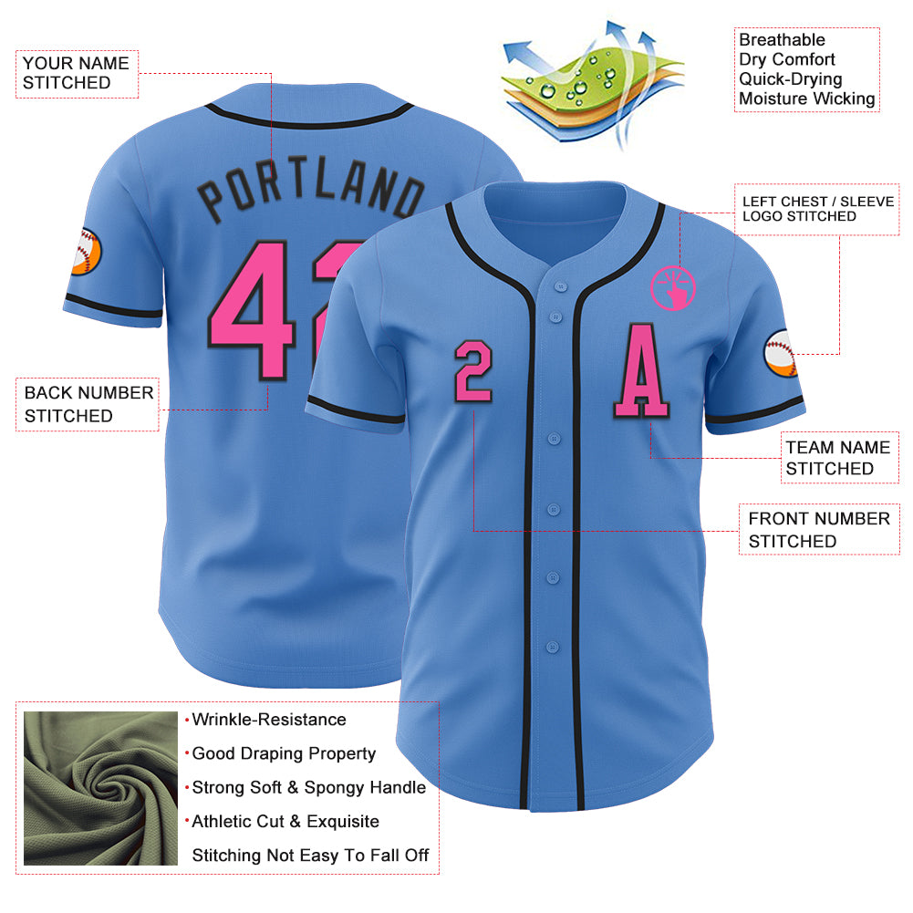 Custom Powder Blue Pink-Black Authentic Baseball Jersey