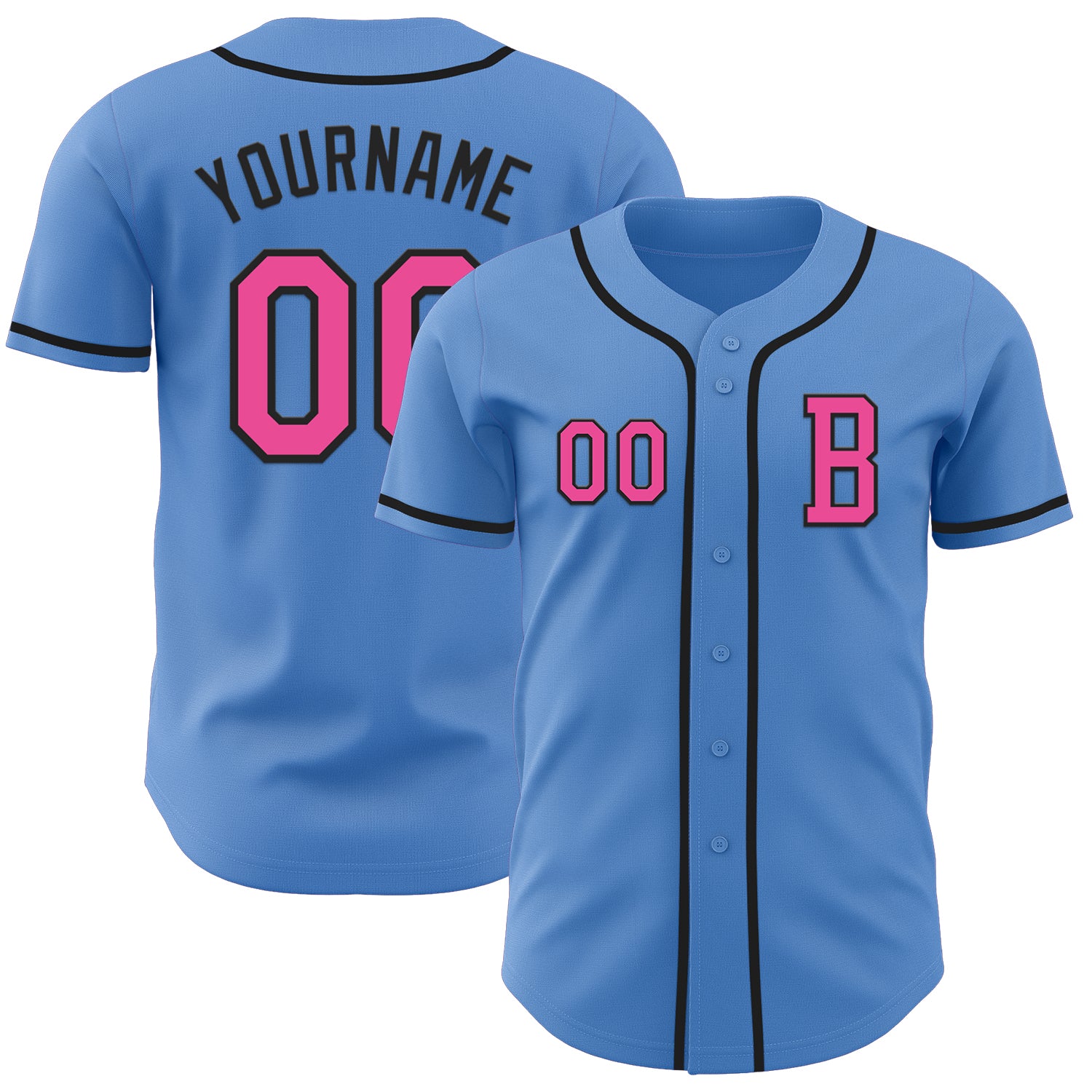 Custom Powder Blue Pink-Black Authentic Baseball Jersey