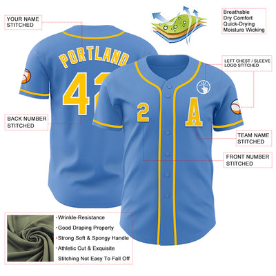 Custom Powder Blue Yellow-White Authentic Baseball Jersey
