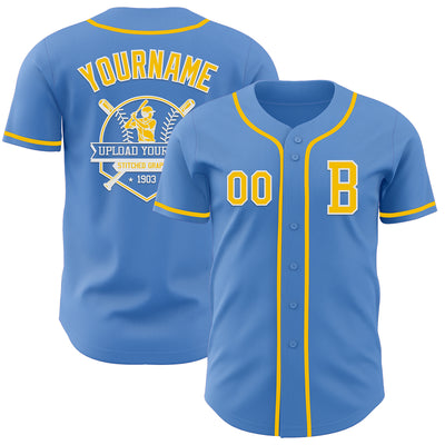 Custom Powder Blue Yellow-White Authentic Baseball Jersey