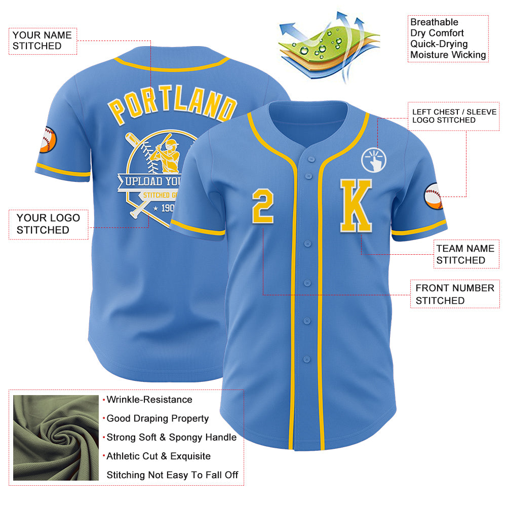 Custom Powder Blue Yellow-White Authentic Baseball Jersey