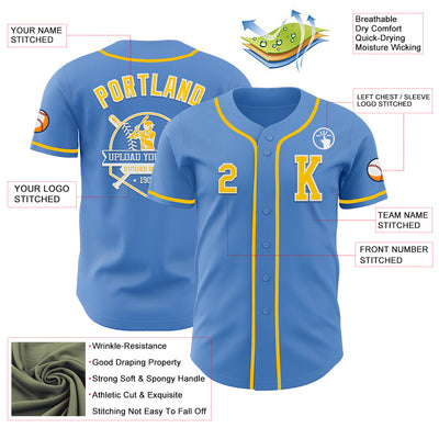 Custom Powder Blue Yellow-White Authentic Baseball Jersey