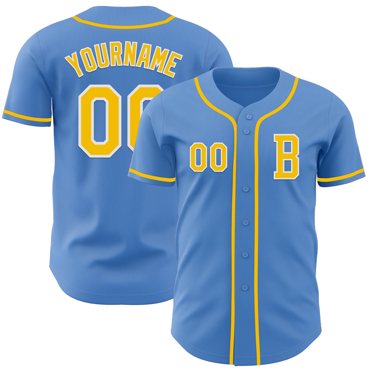 Custom Powder Blue Yellow-White Authentic Baseball Jersey