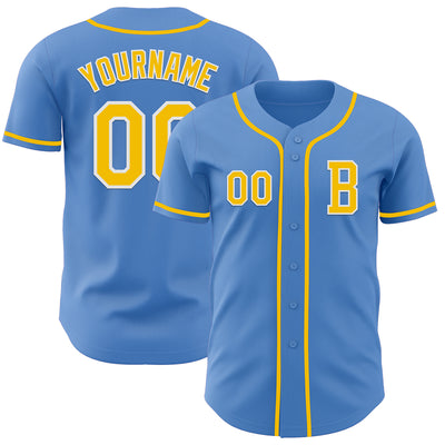 Custom Powder Blue Yellow-White Authentic Baseball Jersey