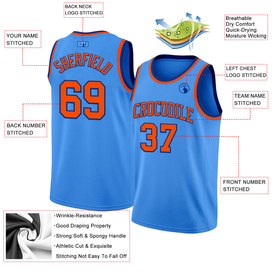 Custom Powder Blue Orange-Royal Authentic Basketball Jersey