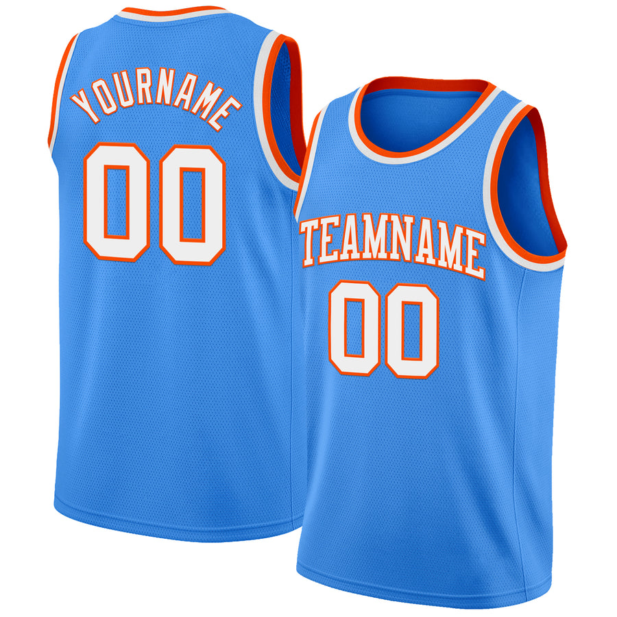 Custom Powder Blue White-Orange Authentic Basketball Jersey