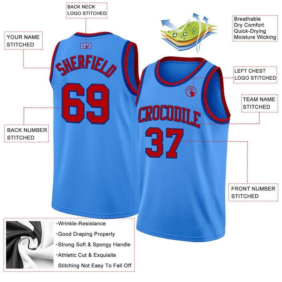 Custom Powder Blue Red-Royal Authentic Basketball Jersey