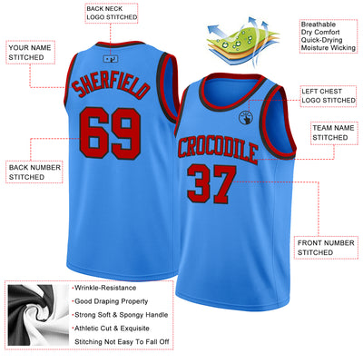 Custom Powder Blue Red-Black Authentic Basketball Jersey