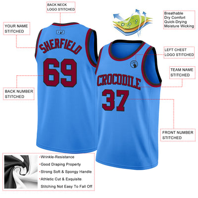 Custom Powder Blue Maroon-Black Authentic Basketball Jersey
