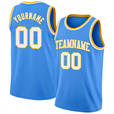 Custom Powder Blue White-Gold Authentic Basketball Jersey