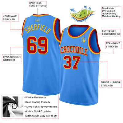 Custom Powder Blue Red-Gold Authentic Basketball Jersey