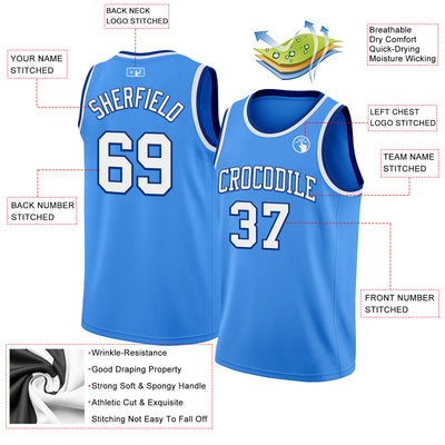 Custom Powder Blue White-Royal Authentic Basketball Jersey