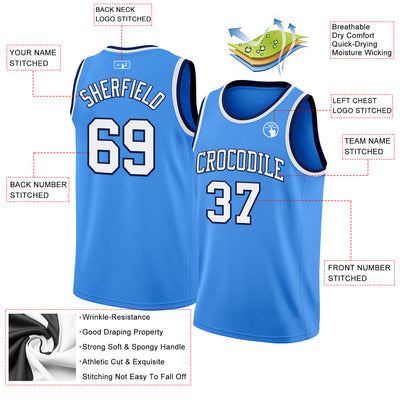 Custom Powder Blue White-Navy Authentic Basketball Jersey