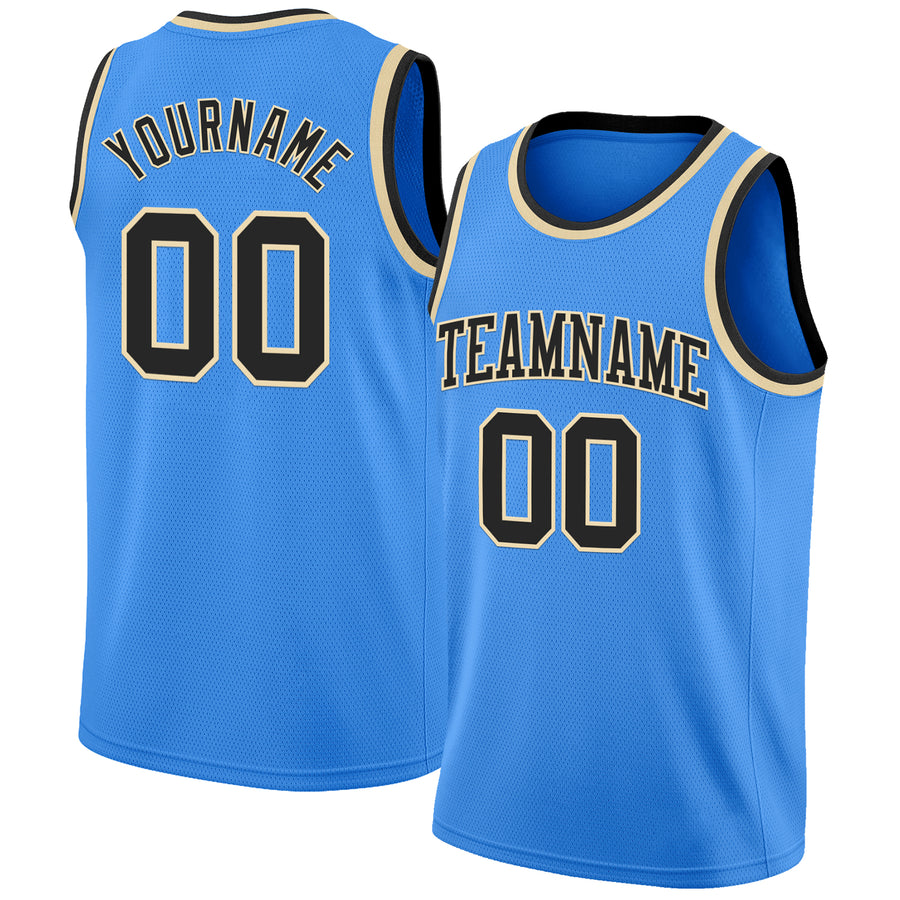 Custom Powder Blue Black-Cream Authentic Basketball Jersey