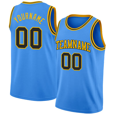 Custom Powder Blue Black-Gold Authentic Basketball Jersey