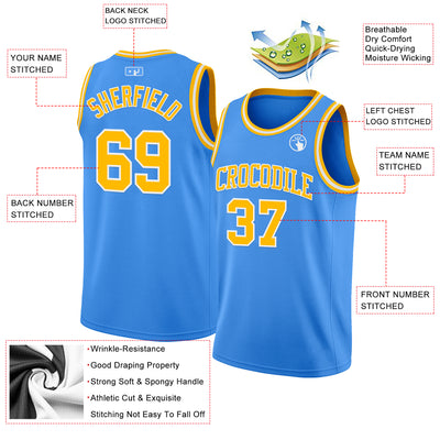 Custom Powder Blue Gold-White Authentic Basketball Jersey