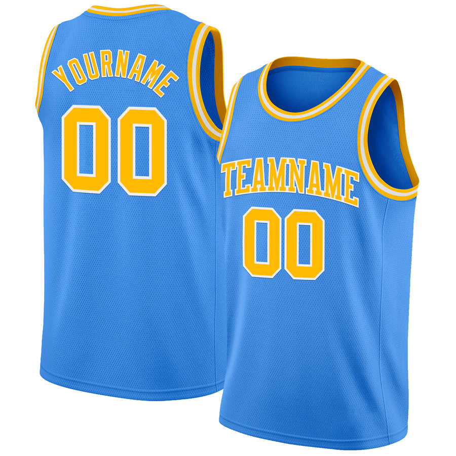 Custom Powder Blue Gold-White Authentic Basketball Jersey