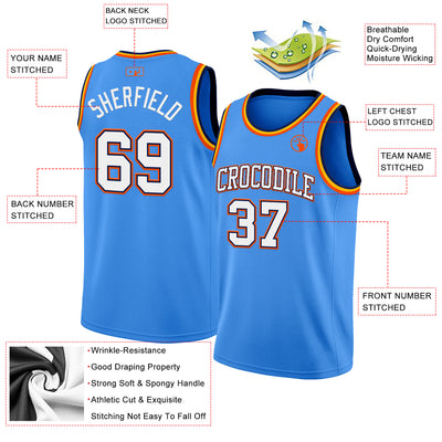 Custom Powder Blue White Navy Orange-Gold Authentic Basketball Jersey