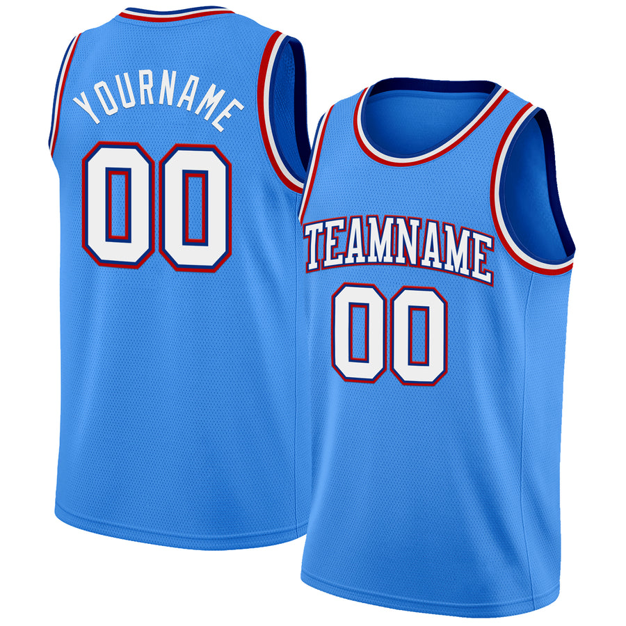 Custom Powder Blue White Royal-Red Authentic Basketball Jersey