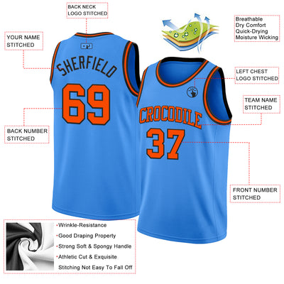 Custom Powder Blue Orange-Black Authentic Basketball Jersey