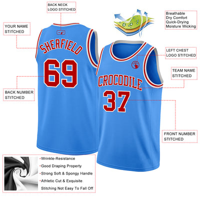 Custom Powder Blue Red-White Authentic Basketball Jersey