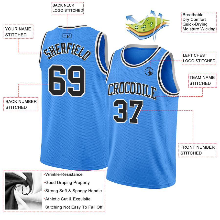 Custom Powder Blue Black-White Authentic Basketball Jersey