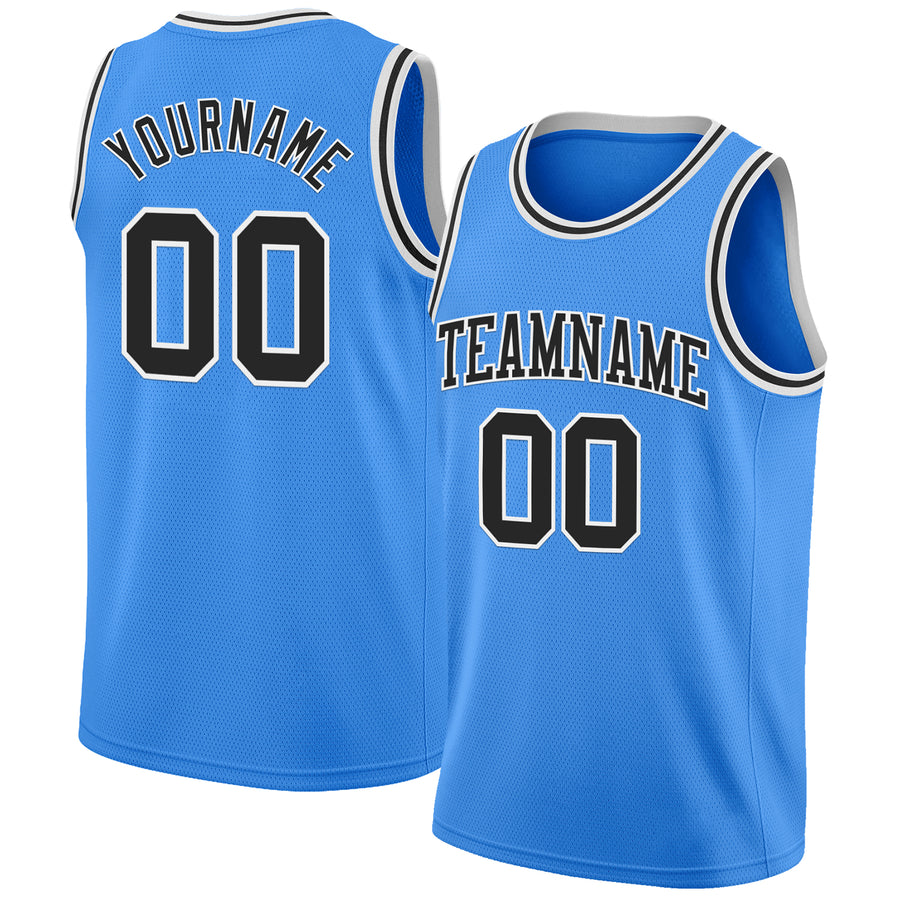 Custom Powder Blue Black-White Authentic Basketball Jersey
