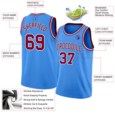 Custom Powder Blue Maroon-White Authentic Basketball Jersey